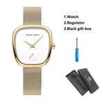 US Local Shipping Women's Watch Oval Rose Gold Case 34mm White Minimalist Dial Original Clock Quartz Movement, Creative Sub Dial, Stainless Steel Mesh Belt, Daily Matching, Work Commuting, Women Jewelry Watch