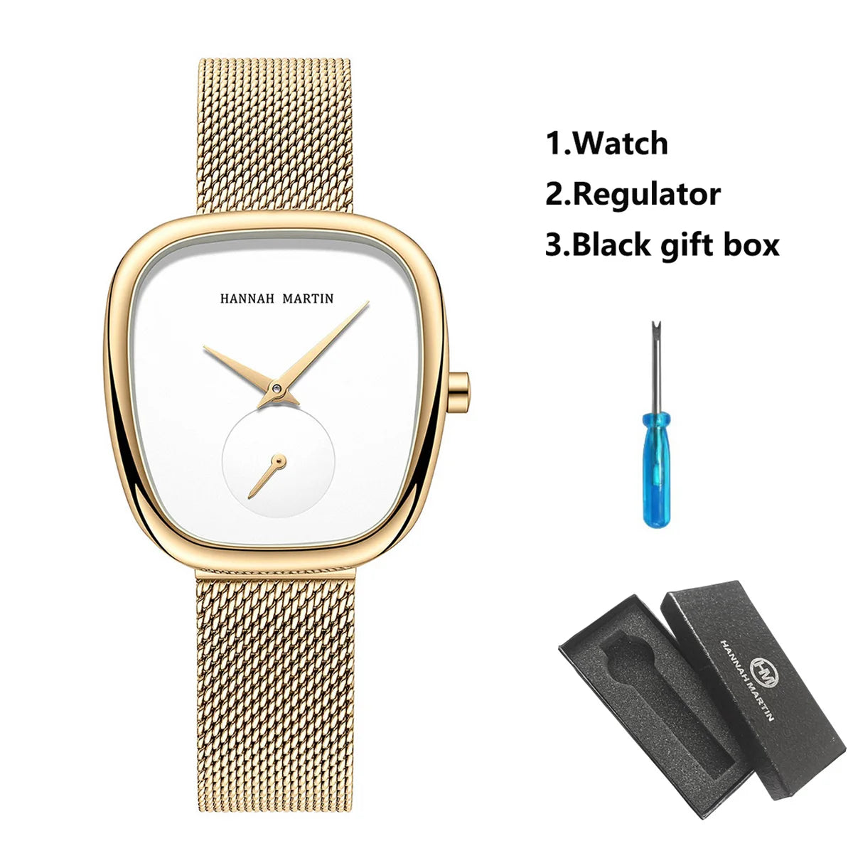 US Local Shipping Women's Watch Oval Rose Gold Case 34mm White Minimalist Dial Original Clock Quartz Movement, Creative Sub Dial, Stainless Steel Mesh Belt, Daily Matching, Work Commuting, Women Jewelry Watch