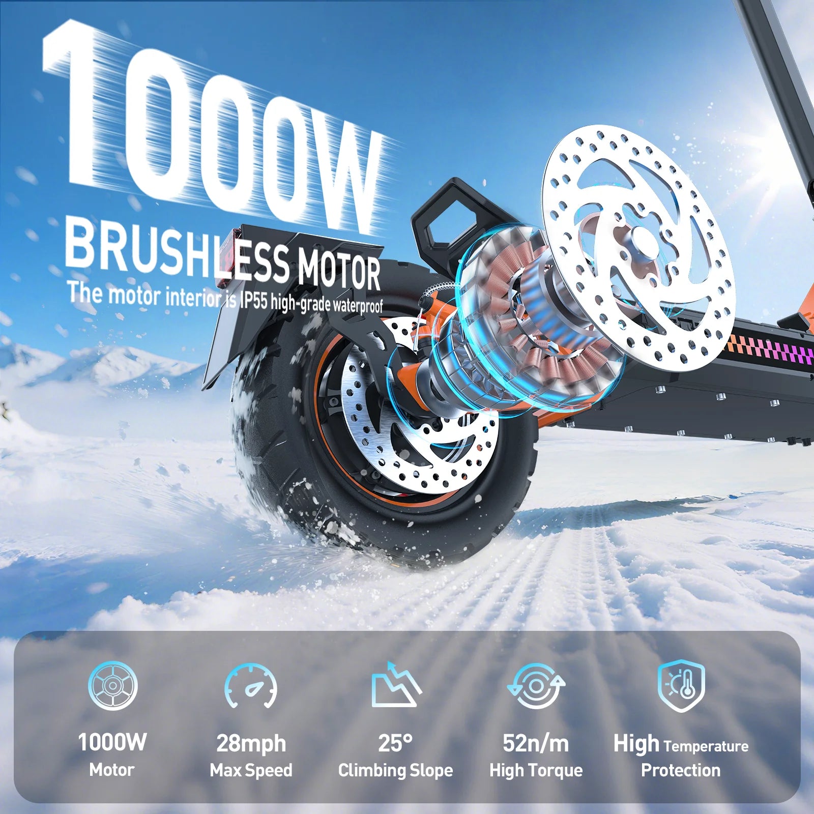 Electric Scooter TOFUN TF3S 1000W with APP Speed Maxi 28MPH Autonomy 35-45km 48V13Ah Tires 10 Inch 4 Modes Foldable