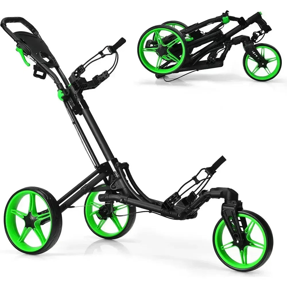 Three-Wheel Swivel Front Golf Cart, Adjustable Pull Trolley for Clubs, Easy Rolling Compact Golf Transporter