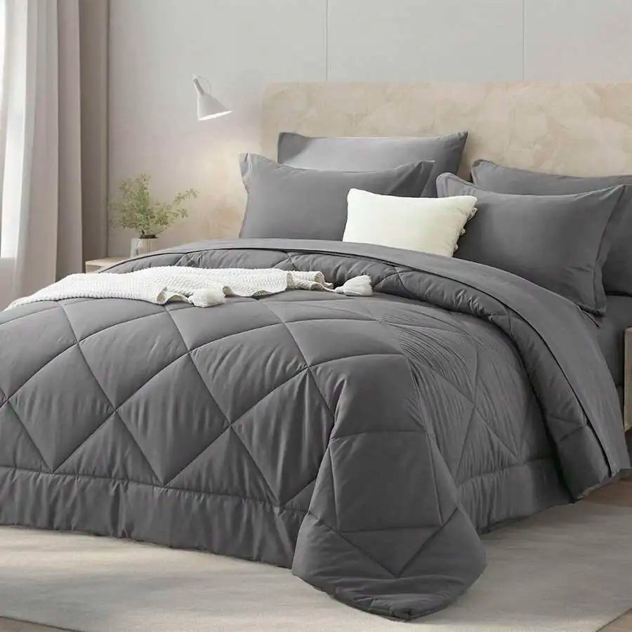 5/7 Piece Solid Color Bed Comforter Set Queen, Creative Geometric Pattern Design, Soft And Comfortable Summer Bedding Set