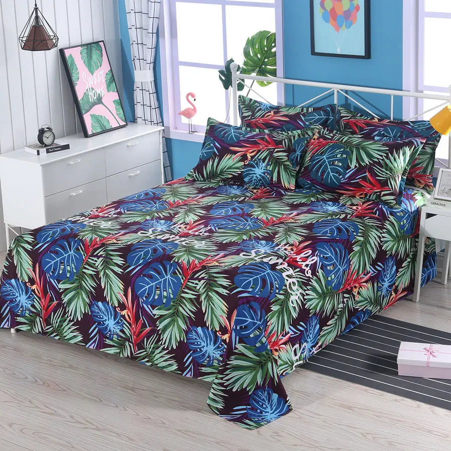 3pcs/Set Home Textile Bed Sheet Set with Pillowcases Cotton Material Lovers Room Bedding Room Flat Sheet