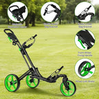 Three-Wheel Swivel Front Golf Cart, Adjustable Pull Trolley for Clubs, Easy Rolling Compact Golf Transporter