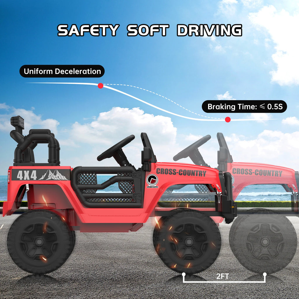12V 2 Seater Kids Ride On Truck With Parent Remote Control, Electric Car With 2 Speeds, LED Lights, Bluetooth, USB, MP3, Lockable Doors