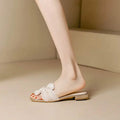 Elegant Pleated Bow Knot Flat Slides Women Square Toe Slip On Sandals For Party Wedding