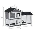 58'' Bunny Hutch Indoor Bunny Cage, with 3 Leak-Proof Removable Trays, Wooden Waterproof Roof Rabbit Hutch Indoor/Outdoor, 2-Tier Bunny House/Chicken Coop, Gray and Black