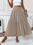 Womens Ditsy Floral A-Line Skirt With Pockets Elastic Waist Ruffle Hem
