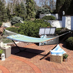 Double Hammock for Two with Stand - 350 lbs Capacity, 12-Foot Stand, Blue & Green