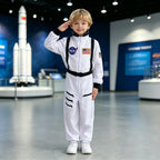 New Children White Black Trim Astronaut Costume Replica Flight Jumpsuit Unisex Kid Spaceman Uniform Halloween Cosplay Outfit