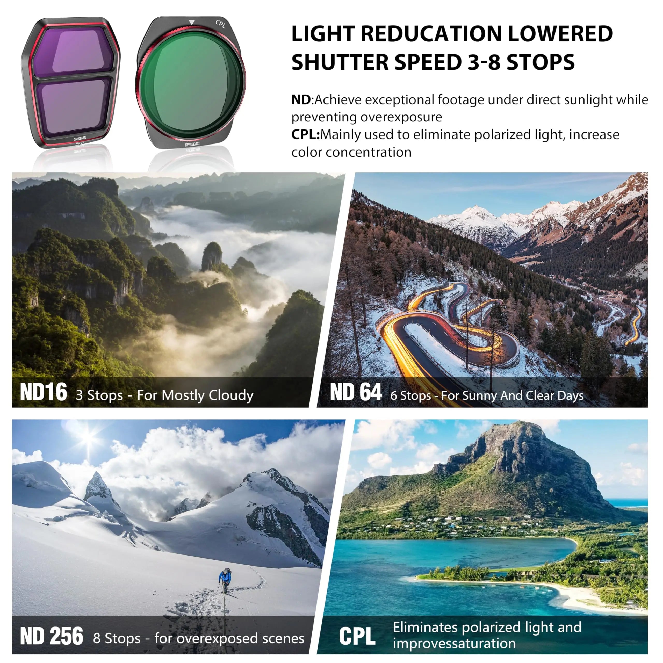 STARTRC ND & CPL Filters Set for DJI Air 3S Accessories, 4 Filters Pack-(ND/16/64/256/CPL)