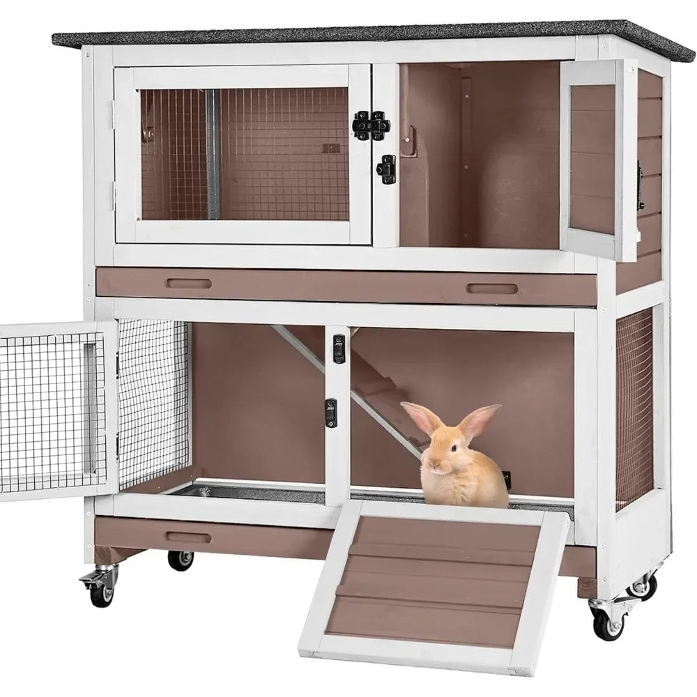2-Story Indoor-Outdoor Pet House with Wheels for Rabbits and Guinea Pigs