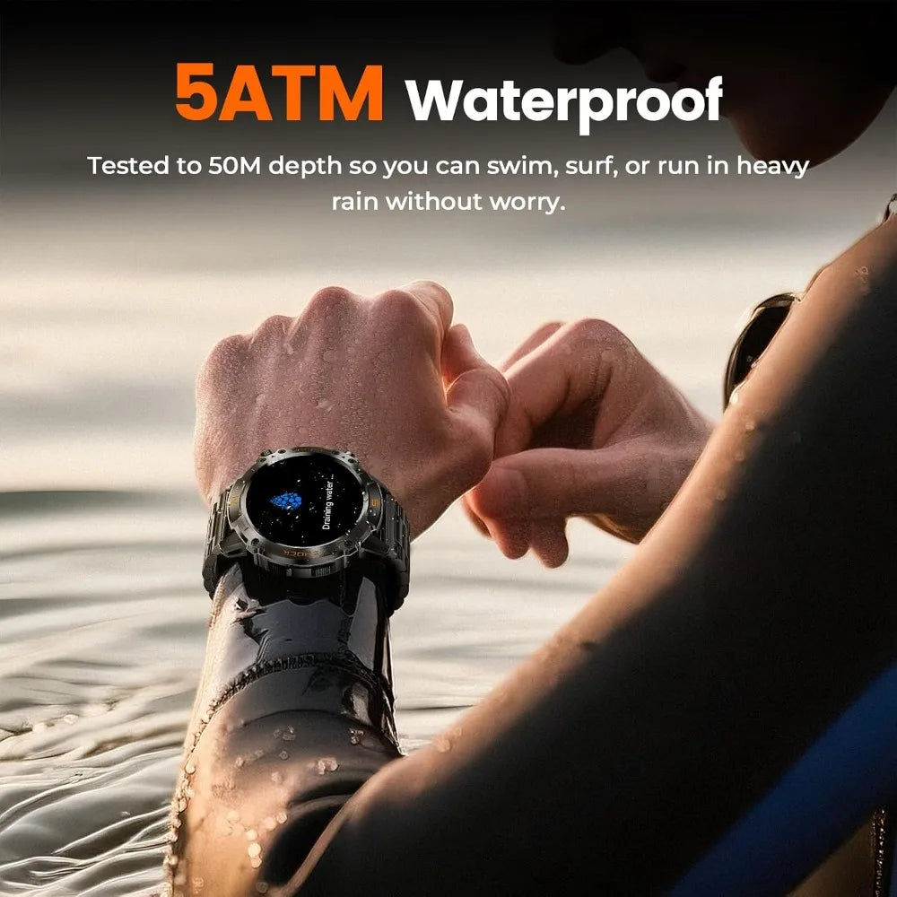 Rugged Smartwatch for Men: Waterproof, 170+ Modes, Fitness Tracker with Metal Band