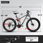 Fat Tire Mountain Bike 26 Inch, 21 Speed Dual Full Suspension, 4.0" Wide Non-Slip Big Fat Tire, Men Women Bicycles