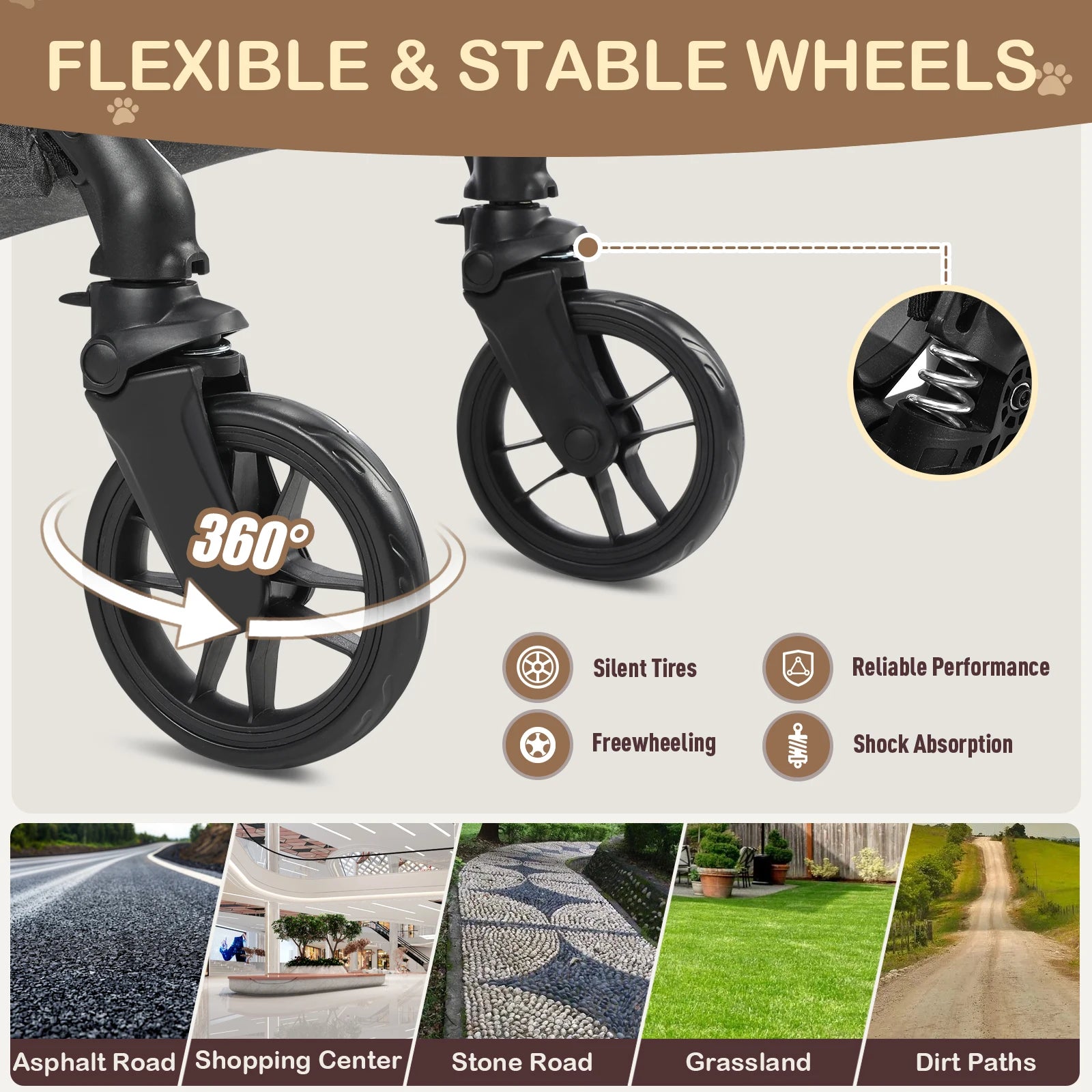 Portable Lightweight Pet Stroller for Medium Dogs - Smooth-Ride 3-in-1 Car Seat Combo with Detachable Carrier Rubber Wheels Quick-Folding for Seniors Cats up to 50 Lbs