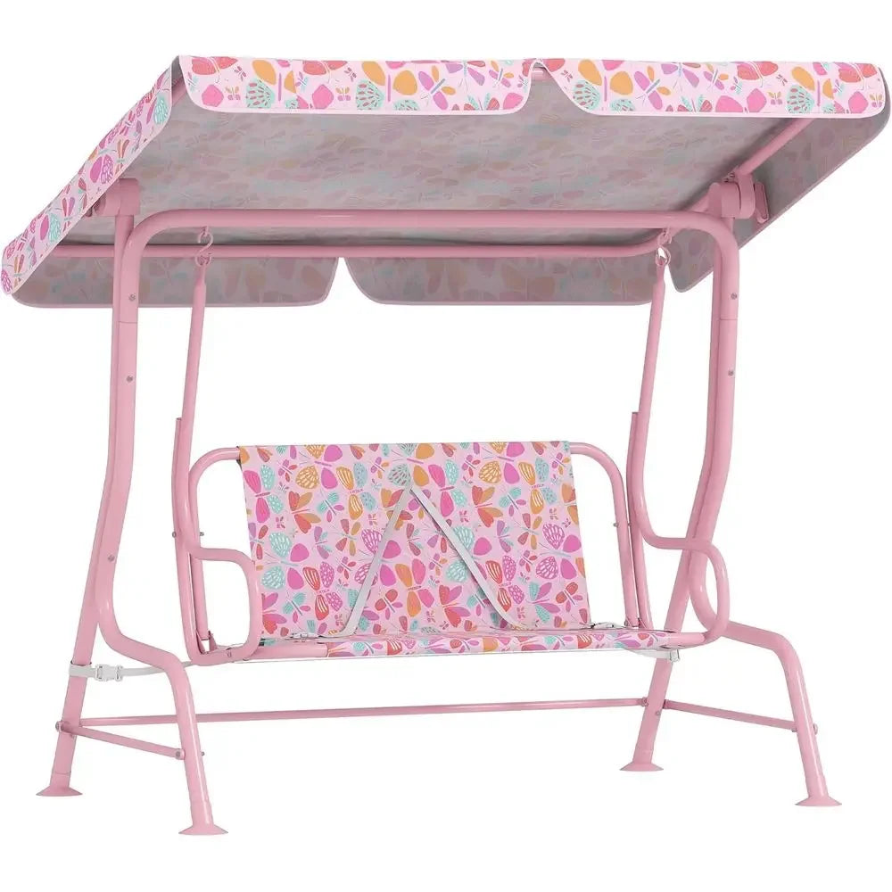 2-Person Pink Outdoor Swing Chair with Adjustable Seat and Safety Belt for Patio, Porch, or Garden