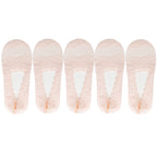 5 Pairs Socks Women's Lace Invisible Short No-Show Ankle Foot Summer Cotton Transparent White Low Cut Boat Sock
