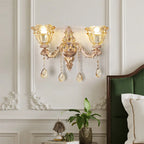 Luxury Gold Crystal Glass Wall Sconce with Flower Lampshade for Entrance Bedroom Hallway Decorative Lighting
