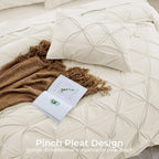 Queen Comforter Set, 7-Piece Bed in a Bag, Pintuck Bedding Sets for All Season, Includes Comforter, Flat Sheet, Fitted Sheet, Pillowcases and Pillowshams, Beige