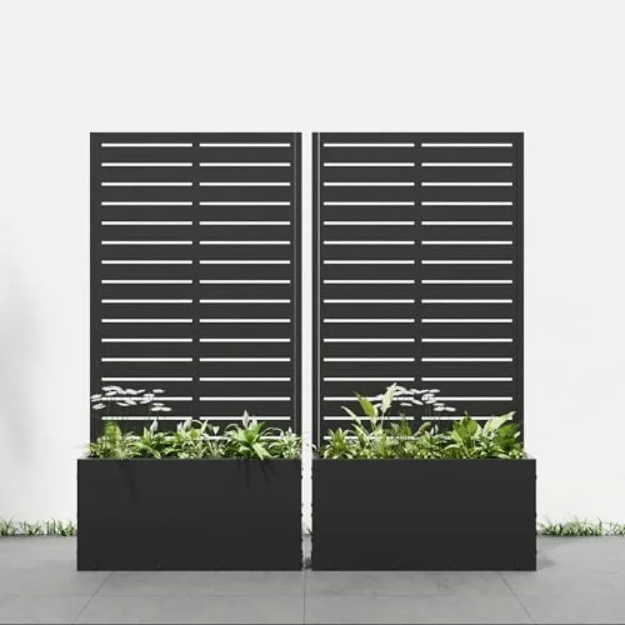 47"x24" Metal Raised Garden Bed with Trellis 2 Pack Outdoor Planter Box with Wheels and Drainage Holes for Climbing Plants Flow