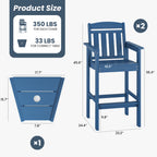 Farini Set of 2 Tall Adirondack Chairs, HDPE Bar Stools with Connecting Tray, All-Weather Patio Chair, Bar Height for Balcony