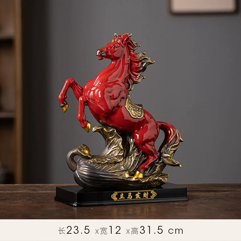 Ceramic Horse Statue, Chinese Zodiac Horse Figurine for Office Desk Home Decor, Success & Luck Gift, Artistic Animal Sculpture