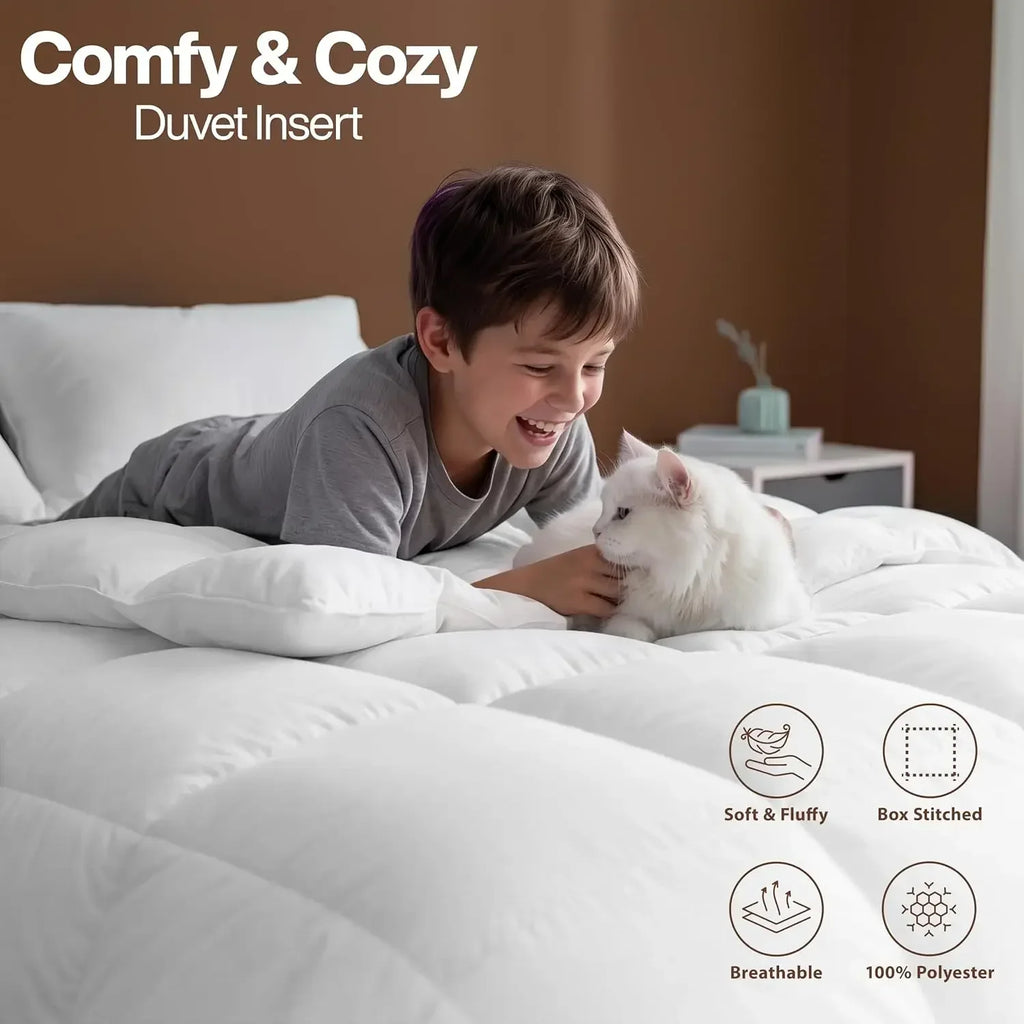Bedding Full Comforter Duvet Insert, Quilted White Comforter with Corner Tabs, Box Stitched Down Alternative Comforters Full Size 82 x 86 inches