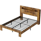 US Queen Size Bed Frame with Storage Headboard Platform Bed Frame with Charging Station LED Light Easy Assembly No Box Spring