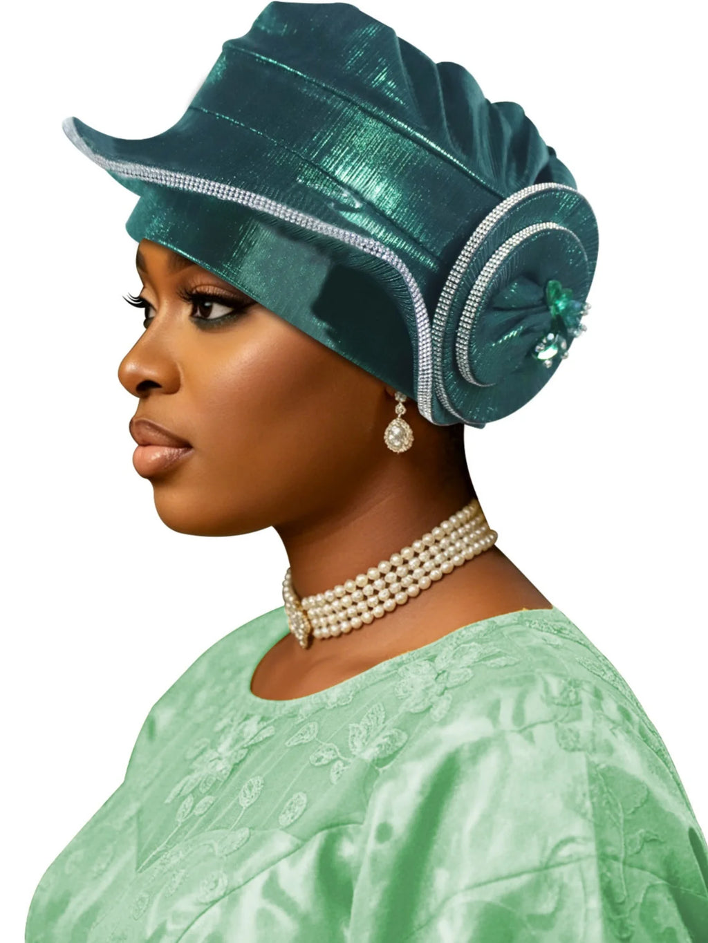 New Model, High-End, Traditional, Three-Dimensional Shaped Snail-Style Women's Hat The Delicate Flower Bud Design on the Side, Surrounded by Double Silver Edges. Suitable for Weddings, Celebrations, Dinners, Festival Gatherin