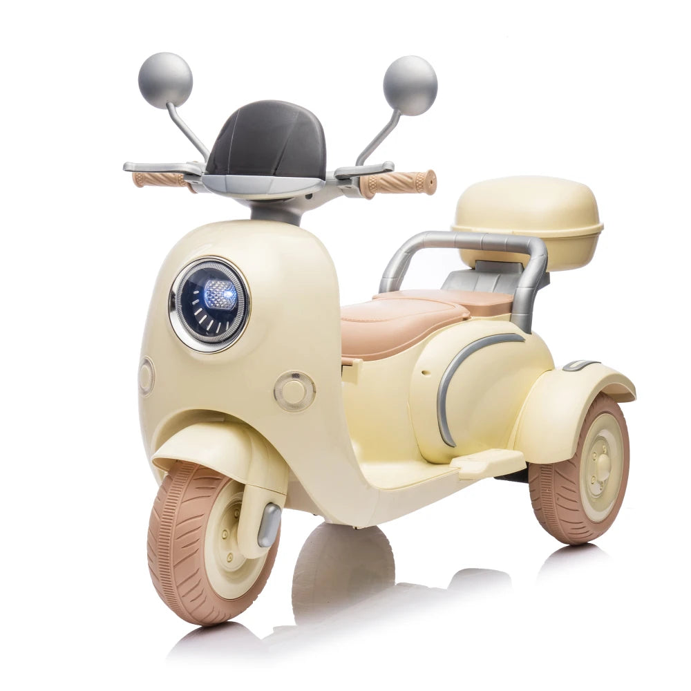 12V Two motors Kids Ride On Level Up Two-seater  Electric Motorcycle,Three-wheel Toy w/Music,Bluetooth,USB,Backseat flip adult seat,Portable Storage Hooks&Oversized  Trunk,LED Headlight  For Kids 3-6.