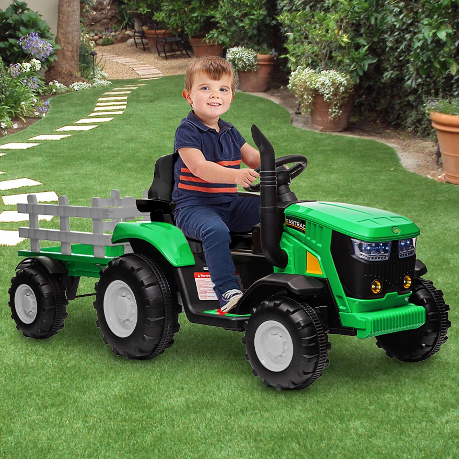 12V Kids Electric Tractor Ride On Toy With Dual Motors, 4 Wheel Battery Powered Farm Vehicle, 4 MPH Toddler Quad For Ages 3-6