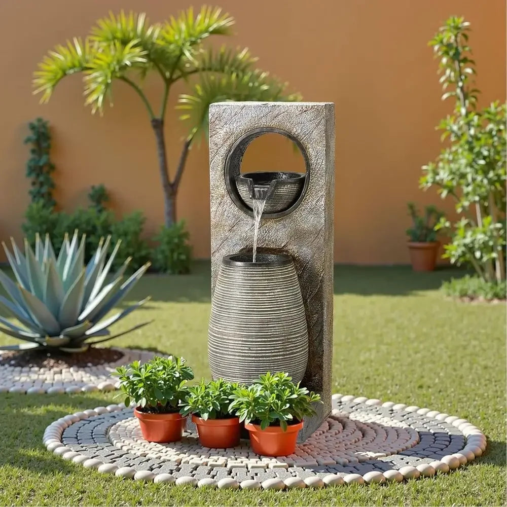 Illuminated Outdoor Mountain Fountain, 39.7 Tall, for Garden and Home Decor