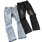 American Vintage Washed Jeans Men Women Retro Distressed Raw Hem Flare Denim Pants Y2K Grunge Streetwear Loose Hip Hop Trousers 2026