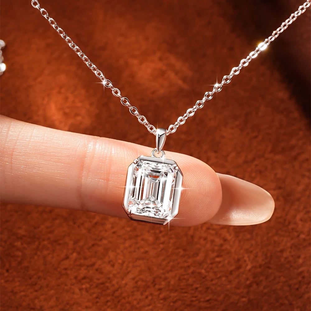 OXTAO Drop Earrings Necklace Jewelry Set D VVS1 with Certified Emerald Cut Moissanite Pendant Necklace for Women Luxury Anniversary Gift