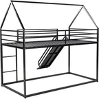 Twin Over Twin Bunk Bed with Slide and Ladder, Metal Frame for Kids, Black