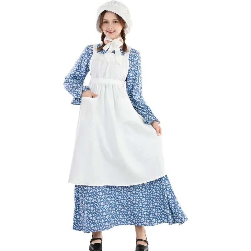 Pioneer Dress Women Prairie Dress with Bonnet Adult Long Colonial Costume
