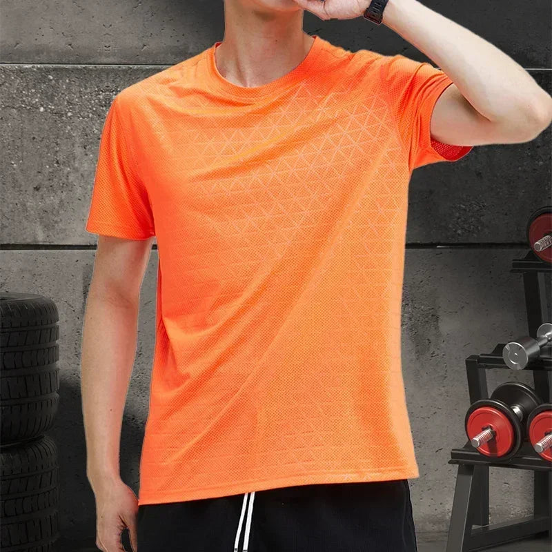 Summer Men Athletic Short Sleeve Dry Fit Sport T Shirt Polyester Breathable Gym Yoga Golf Workout Daily Top