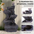 27 Inch 5-Tier Outdoor Water Fountain with Lights Outdoor Garden Waterfall Decor for Patio Garden Backyard Porch Home Art Docor