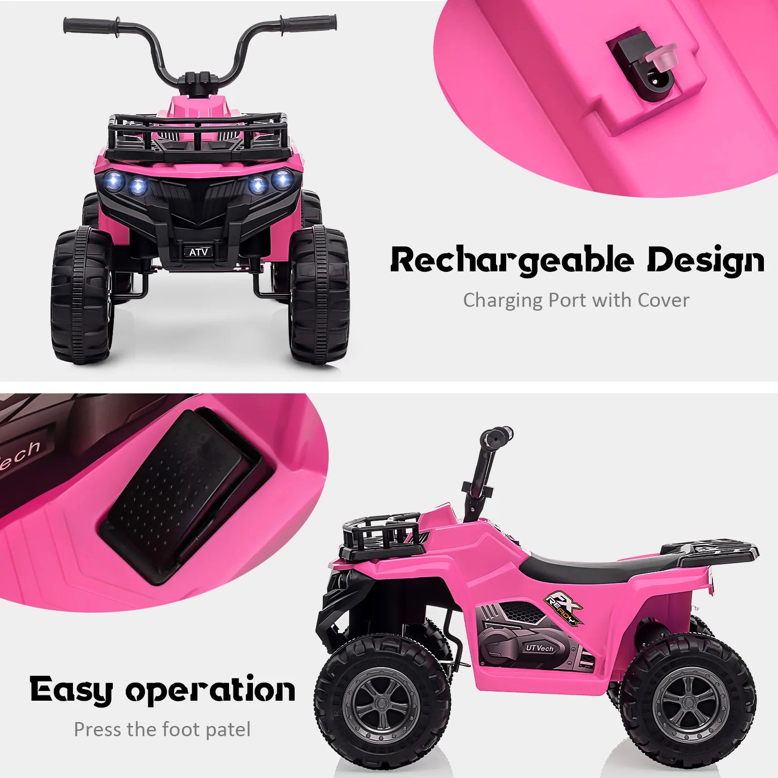12V Kids Ride On Electric ATV, Ride Car Toy with Bluetooth Audio,High/Low Speed, LED Headlights, Battery Indicator & Radio