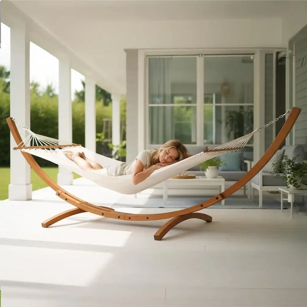 Natural Wooden Hammock Stand Set for Outdoor Yard or Garden (14 ft)