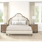Rustic Oak 3-Piece Eastern King Bed with Nightstands, Solid Wood, Unique Legs, Upholstered Frame, Traditional Design