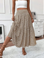 Womens Ditsy Floral A-Line Skirt With Pockets Elastic Waist Ruffle Hem
