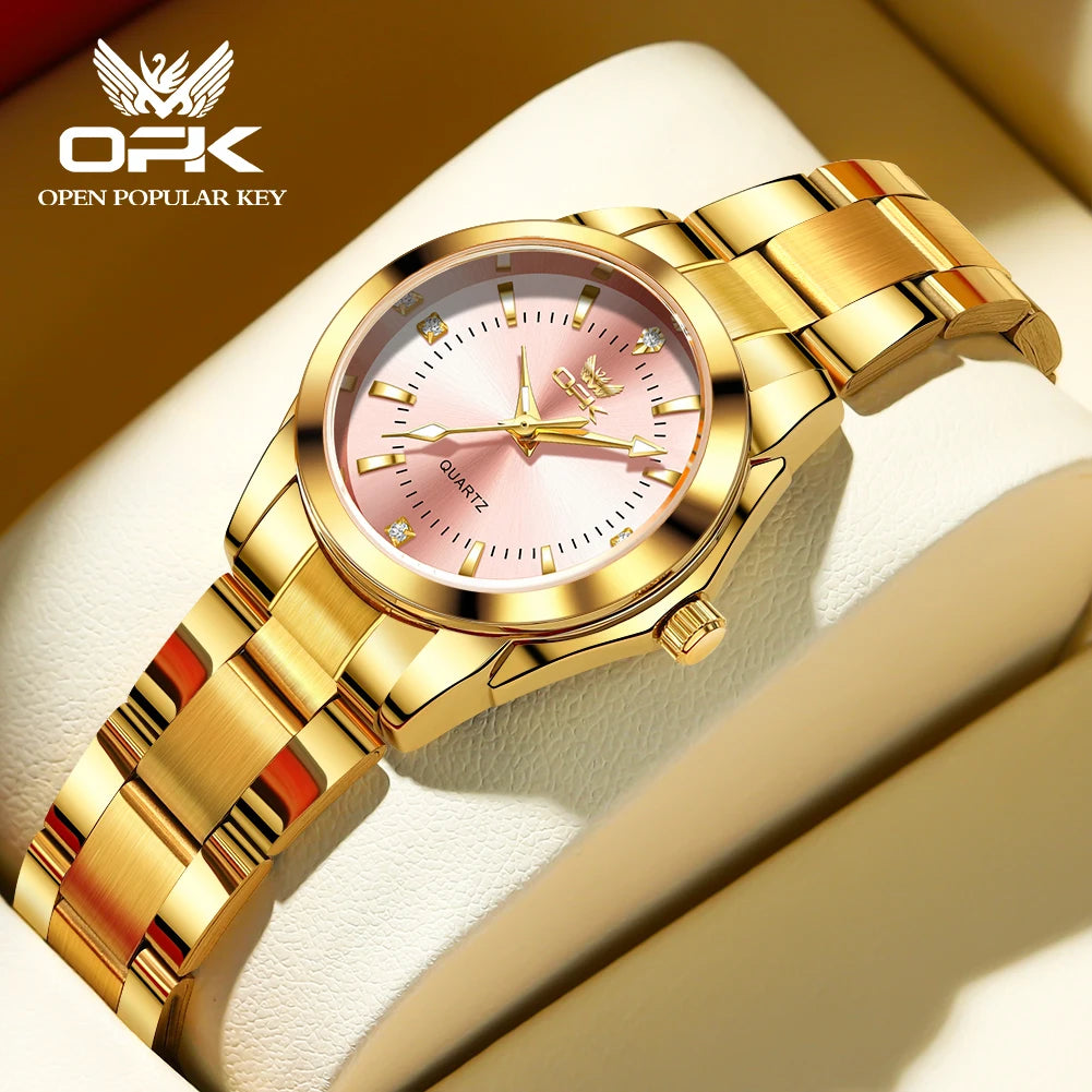 OPK 6002 Quartz Movement Elegance Watch For Women Chronograph Dial Stainless Steel Bracelet HD Luminous Function Life Waterproof Watch