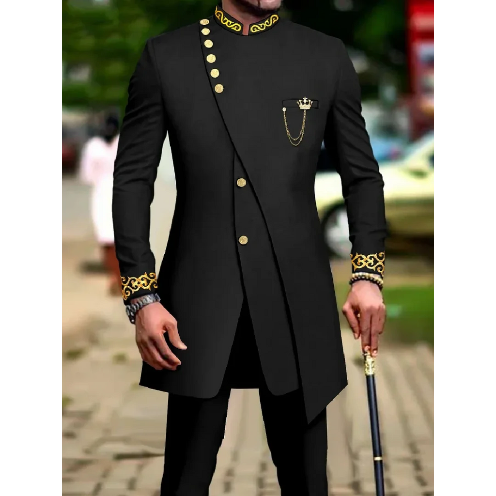 Classic African National Printing Batik Men's Casual 2PCS Suit For Wedding Dinner Event Suit terno masculinos complete costume
