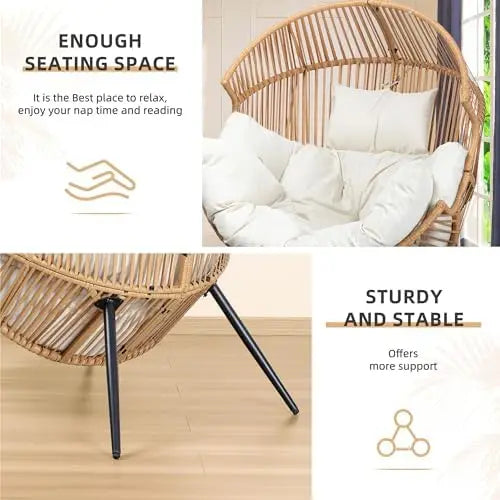 Outdoor Wicker Egg Chair PE Rattan Chair with Cushion, Oversized Patio Lounge Chair for Outdoor, Indoor, Balcony