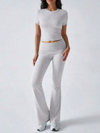 Womens Two Piece Casual Sport Set Round Neck Short Sleeve Top And Straight Pants