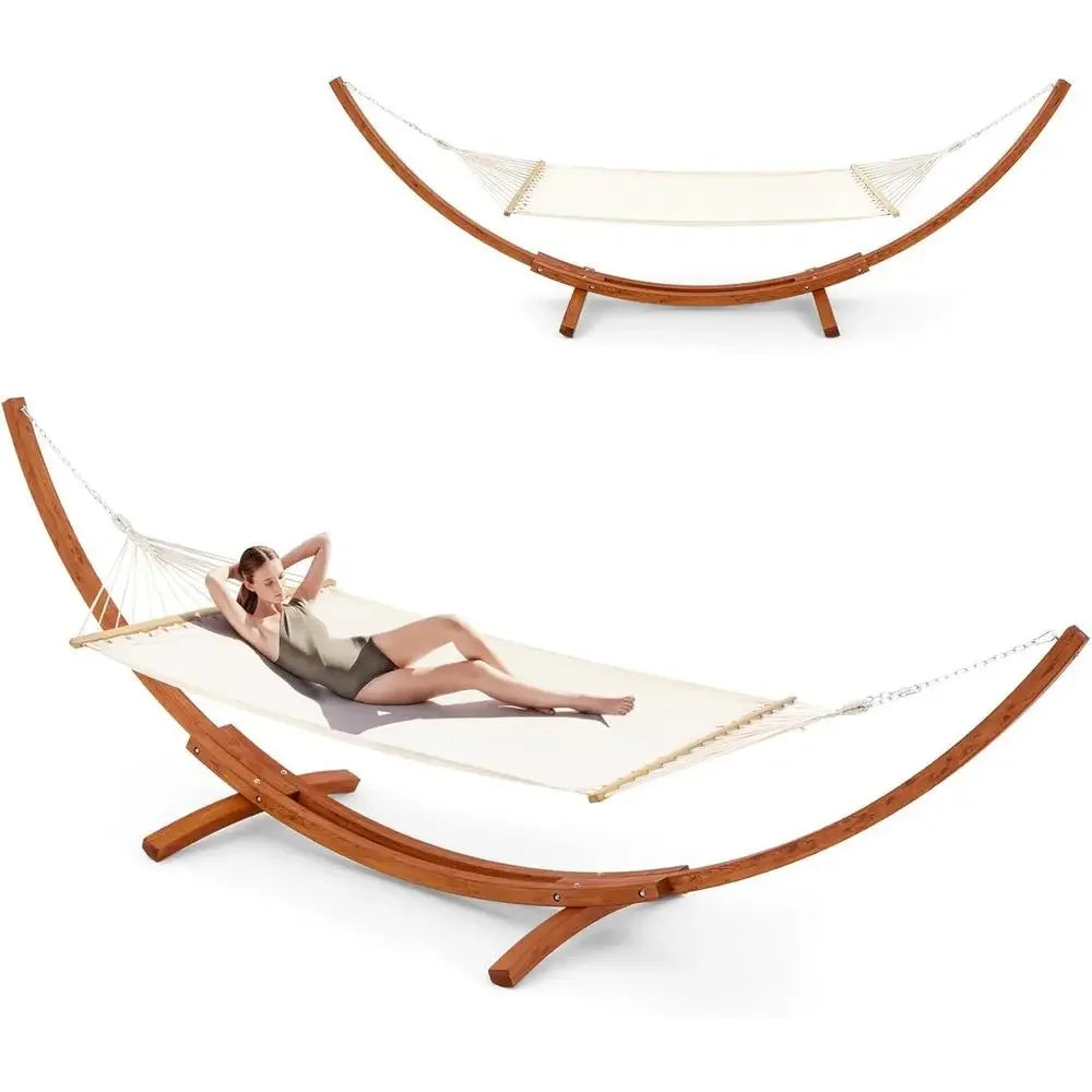 2 Person Heavy Duty Hammock with Stand for Outdoor Spaces, 550lbs Capacity, White-Yellow