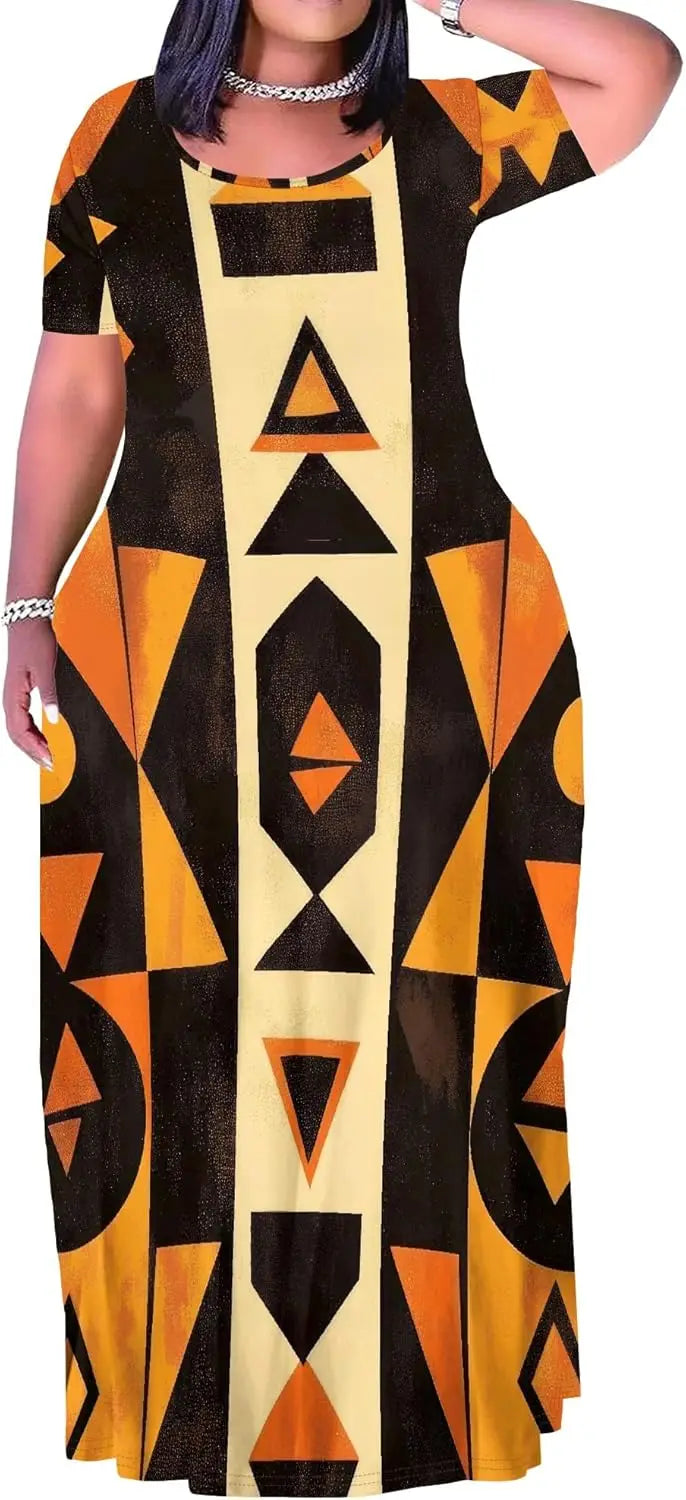 Plus Size Maxi Dress for Women Summer Casual Short Sleeve Tshirt Dresses with Pockets (XL-6XL)
