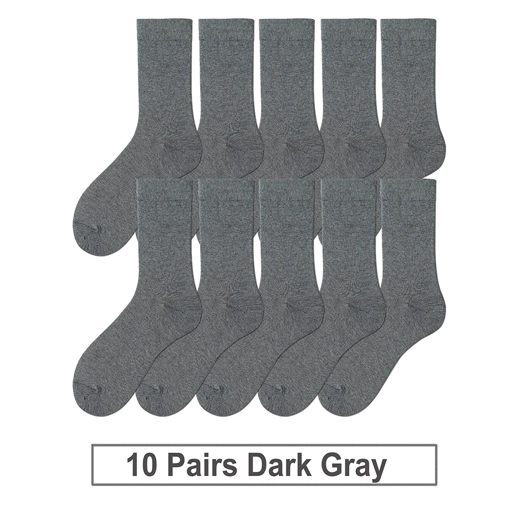 10 Pairs New Men's Cotton Socks Black Business Men Socks Soft Breathable Autumn Spring for Male White US6-10