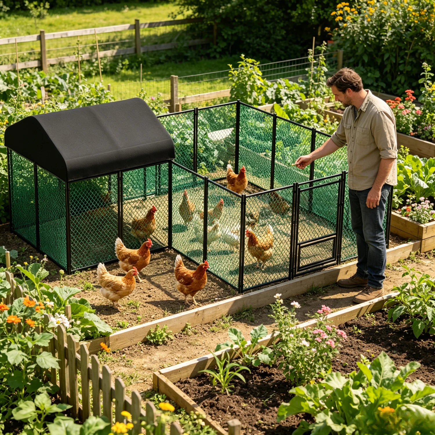 Large Metal Chicken Coop Cage Chicken Run with Waterprrof Cover Walk-in Cage Kennels Poultry House for Outdoor Hens Ducks Gooses