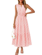 Womens Sleeveless V-Neck Boho Midi Maxi Dress With Pockets Casual Summer Beach Vacation Dress